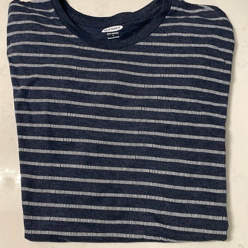 Soft-Washed Crew-Neck T-Shirt for Men Navy stripe - Size Large